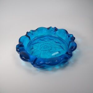 Vintage Blue Glass Decorative Ashtray